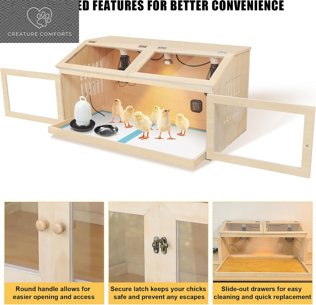 Smart Thermostat Chicken Brooder Box - Spacious & Secure 32" Design for Happy Chicks