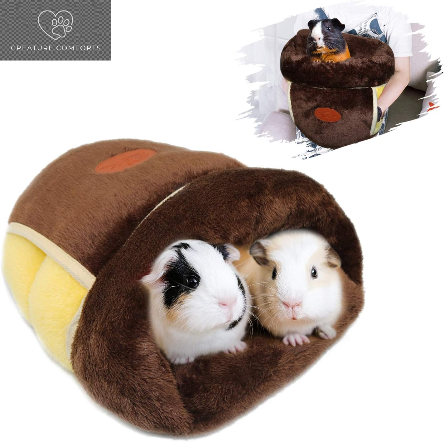 YUEPET Guinea Pig Bed, Warm Fleece Slipper-Shaped Cuddle Cave, Grey | Cozy Guinea Pig House, Portable Guinea Pig Hideout, Soft Coral Fleece, Washable Cushion, Folds Flat, Slipper Shape