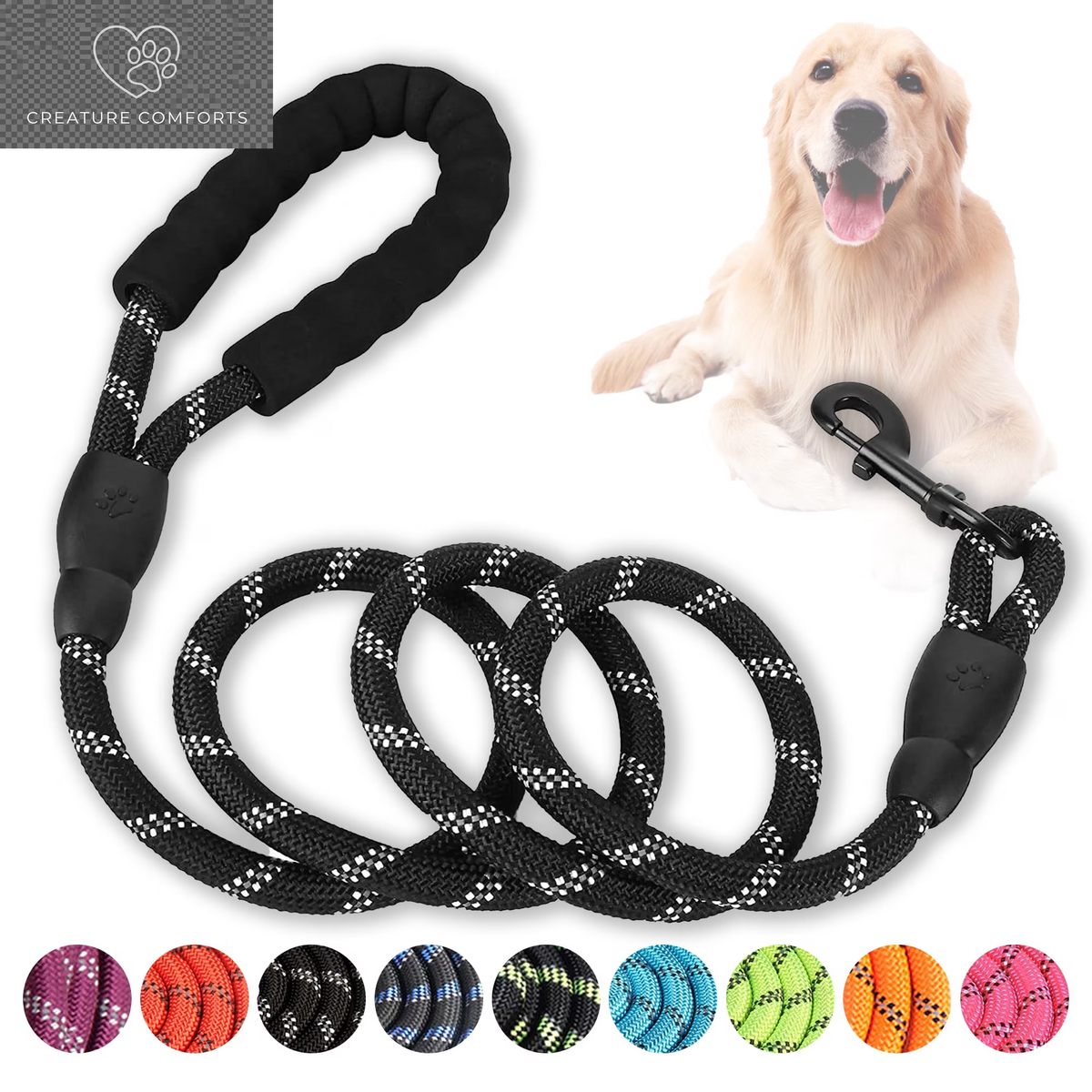 Durable Dog Leash, 5 FT/6 FT, 1/2", Padded Handle Nylon Dog Reflective Leash for Small Medium & Large Dogs Walking(6 Ft, Purple)