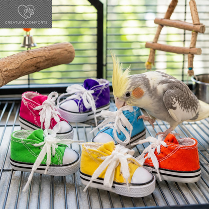 Bonka Bird Toys 6 Mini Sneakers Colorful Cotton Shredding Parrot Parrotlet Budgie Finch Cockatoo | Fill with Treats or Shredding Material for Engaging Foraging and Interactive Foot Play