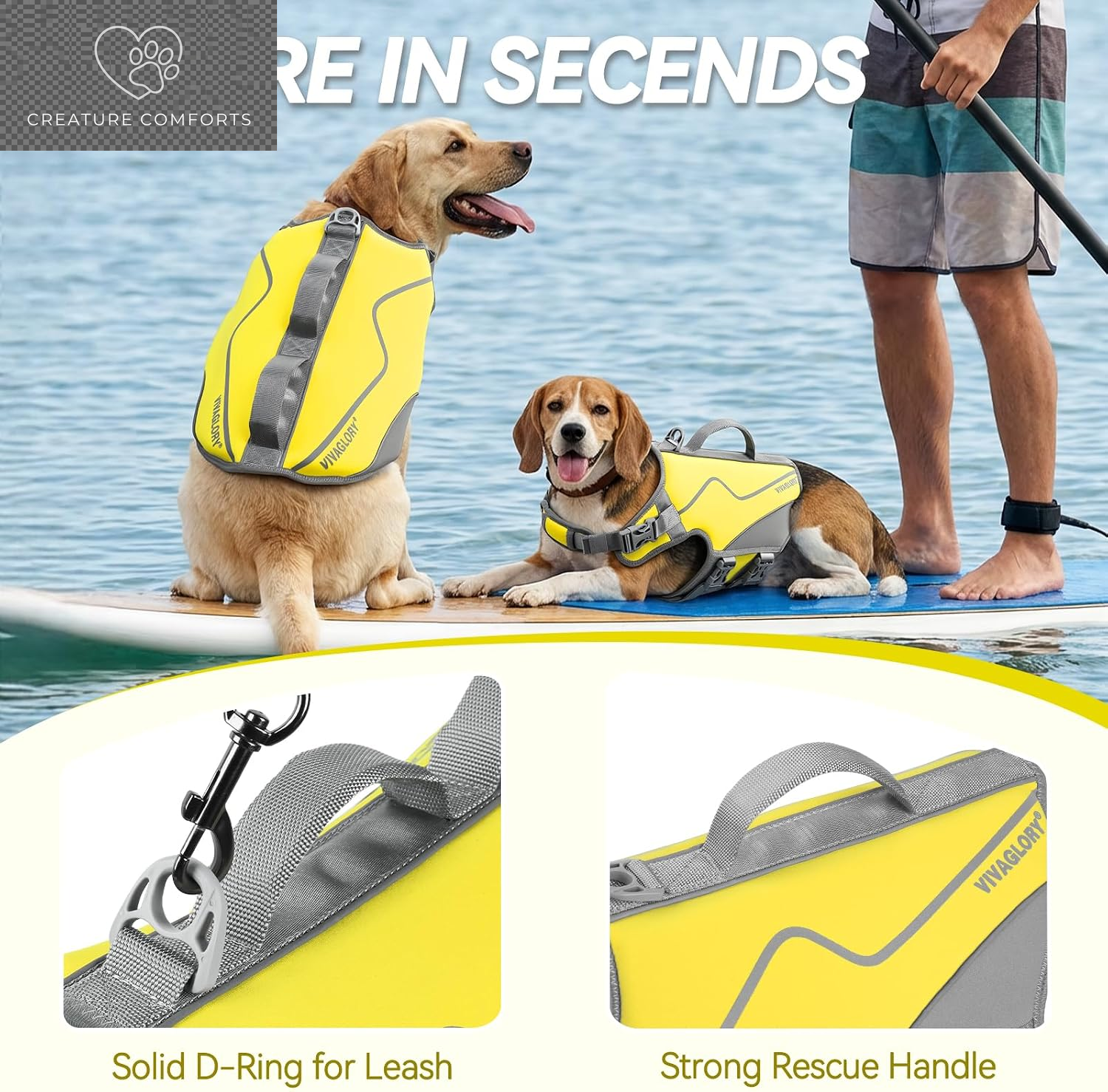 VIVAGLORY Dog Life Vest Neoprene Dog Swim Vest, XS, Alpha Yellow