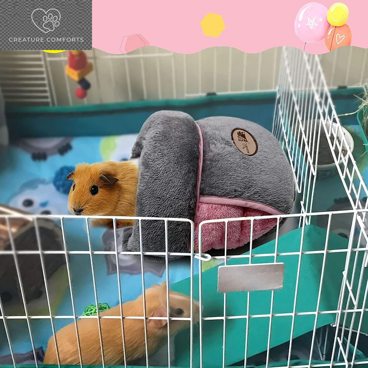 YUEPET Guinea Pig Bed, Warm Fleece Slipper-Shaped Cuddle Cave, Grey | Cozy Guinea Pig House, Portable Guinea Pig Hideout, Soft Coral Fleece, Washable Cushion, Folds Flat, Slipper Shape