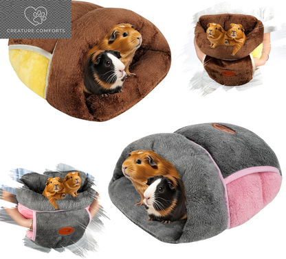 YUEPET Guinea Pig Bed, Warm Fleece Slipper-Shaped Cuddle Cave, Grey | Cozy Guinea Pig House, Portable Guinea Pig Hideout, Soft Coral Fleece, Washable Cushion, Folds Flat, Slipper Shape