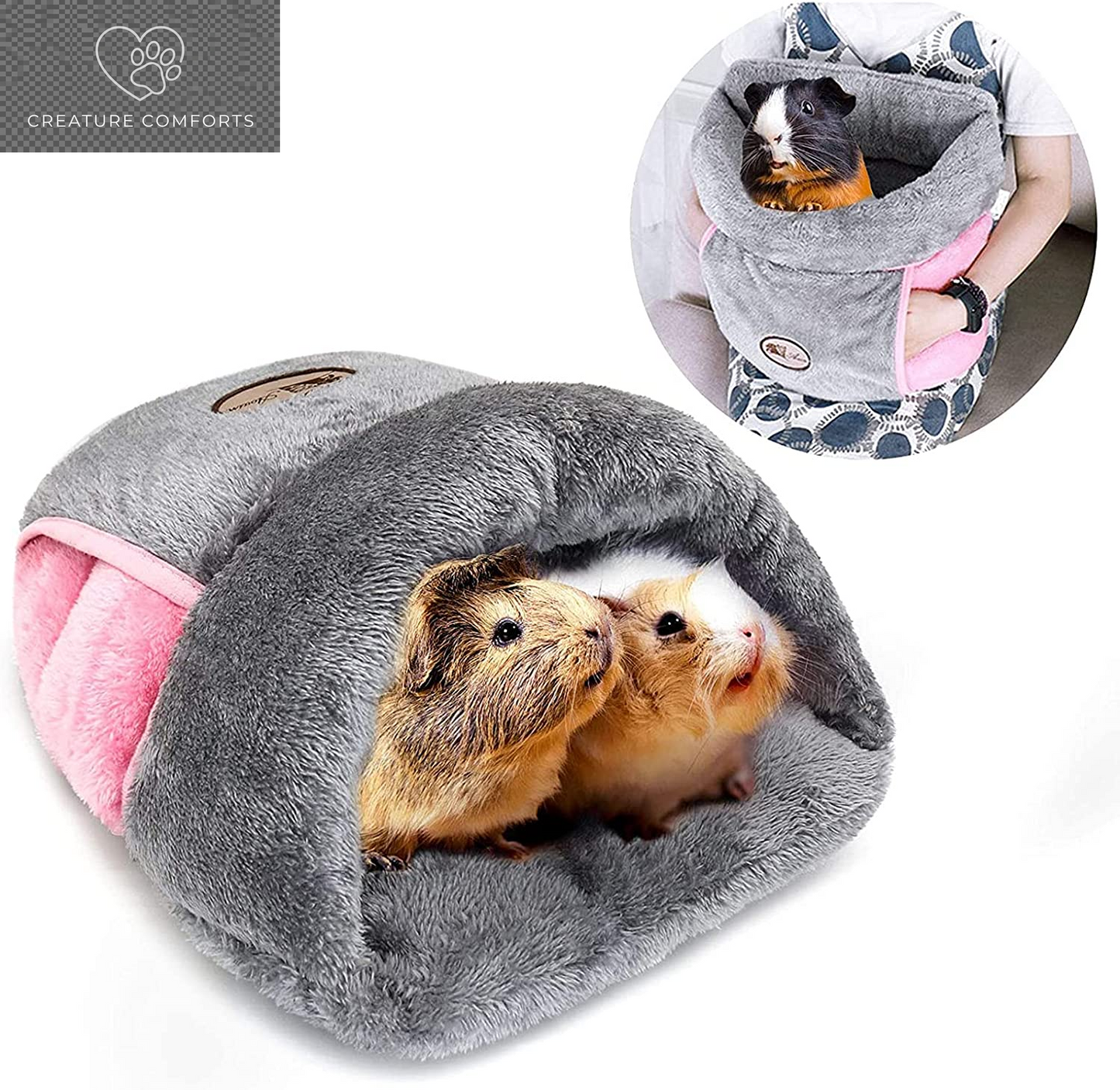 YUEPET Guinea Pig Bed, Warm Fleece Slipper-Shaped Cuddle Cave, Grey | Cozy Guinea Pig House, Portable Guinea Pig Hideout, Soft Coral Fleece, Washable Cushion, Folds Flat, Slipper Shape