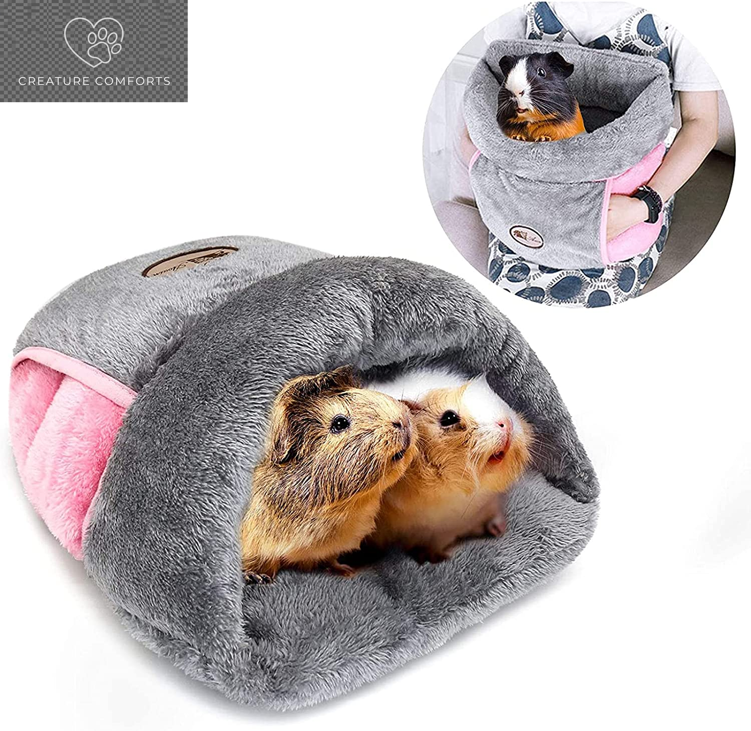 YUEPET Guinea Pig Bed, Warm Fleece Slipper-Shaped Cuddle Cave, Grey | Cozy Guinea Pig House, Portable Guinea Pig Hideout, Soft Coral Fleece, Washable Cushion, Folds Flat, Slipper Shape