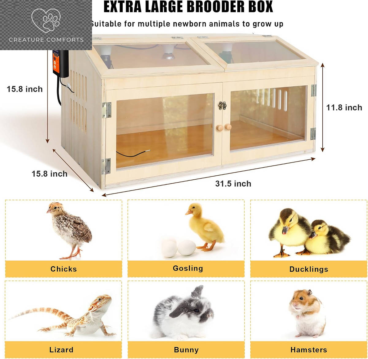 Smart Thermostat Chicken Brooder Box - Spacious & Secure 32" Design for Happy Chicks