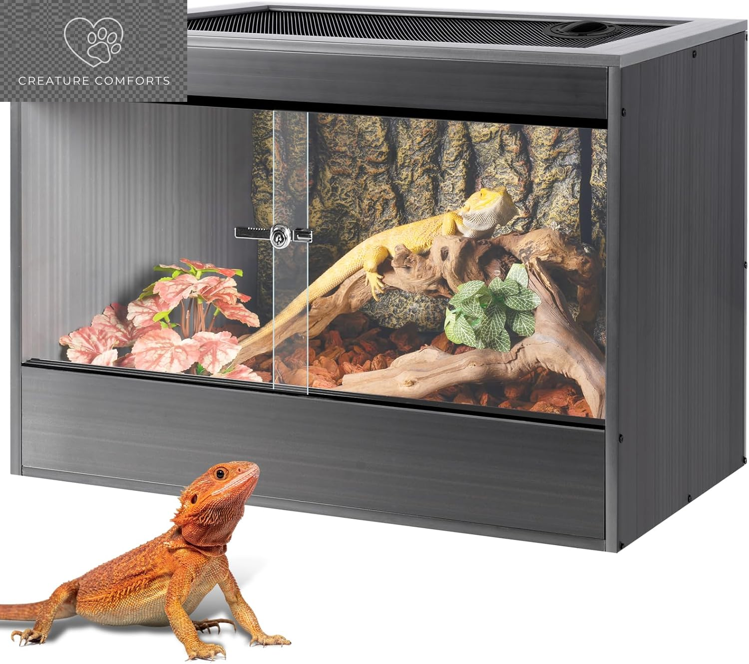 50 Gallon Reptile Enclosure, 36X18X18 Composite Wood & Plastic Eco Reptile Tank Terrarium, 36" Wide Lightweight Reptile Habitat Lounge for Ball Python Bearded Dragon Gecko Turtle