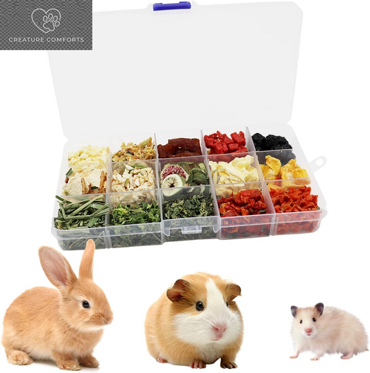 Bunny Treats, Treat Box with 15 Kind of Snacks for Rabbit, Hamster, Chinchilla, Guinea Pig and Other Small Pets, Chinchilla Treats, Guinea Pig Treats, Hamster Treats