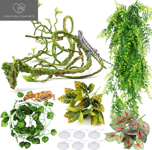 Reptile Plants, Terrarium Hanging Plant Vines Artificial Leaves Reptile Hide, Leopard Gecko Tank Accessories, Terrarium Decorations for Bearded Dragon Lizard Snake Geckos Chameleon