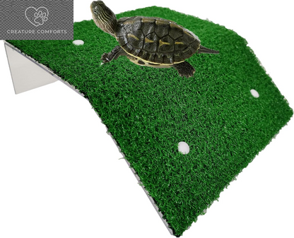 Alfyng Turtle Resting Basking Platform Simulation Grass Turtle Ramp, Lawn Tortoise Climbing Ladder Resting Terrace for Reptile Frog Terrapin Amphibian - Medium