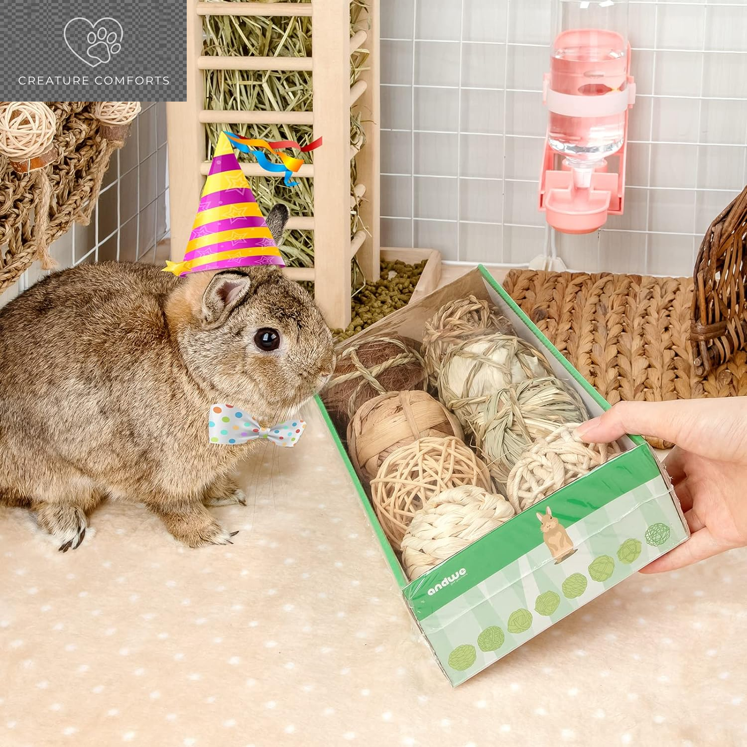 Andwe Small Animal Chew Balls - Fun Activity Pack of 8 for Rabbits, Guinea Pigs, and More | Engaging Indoor Playtime for Your Furry Friends