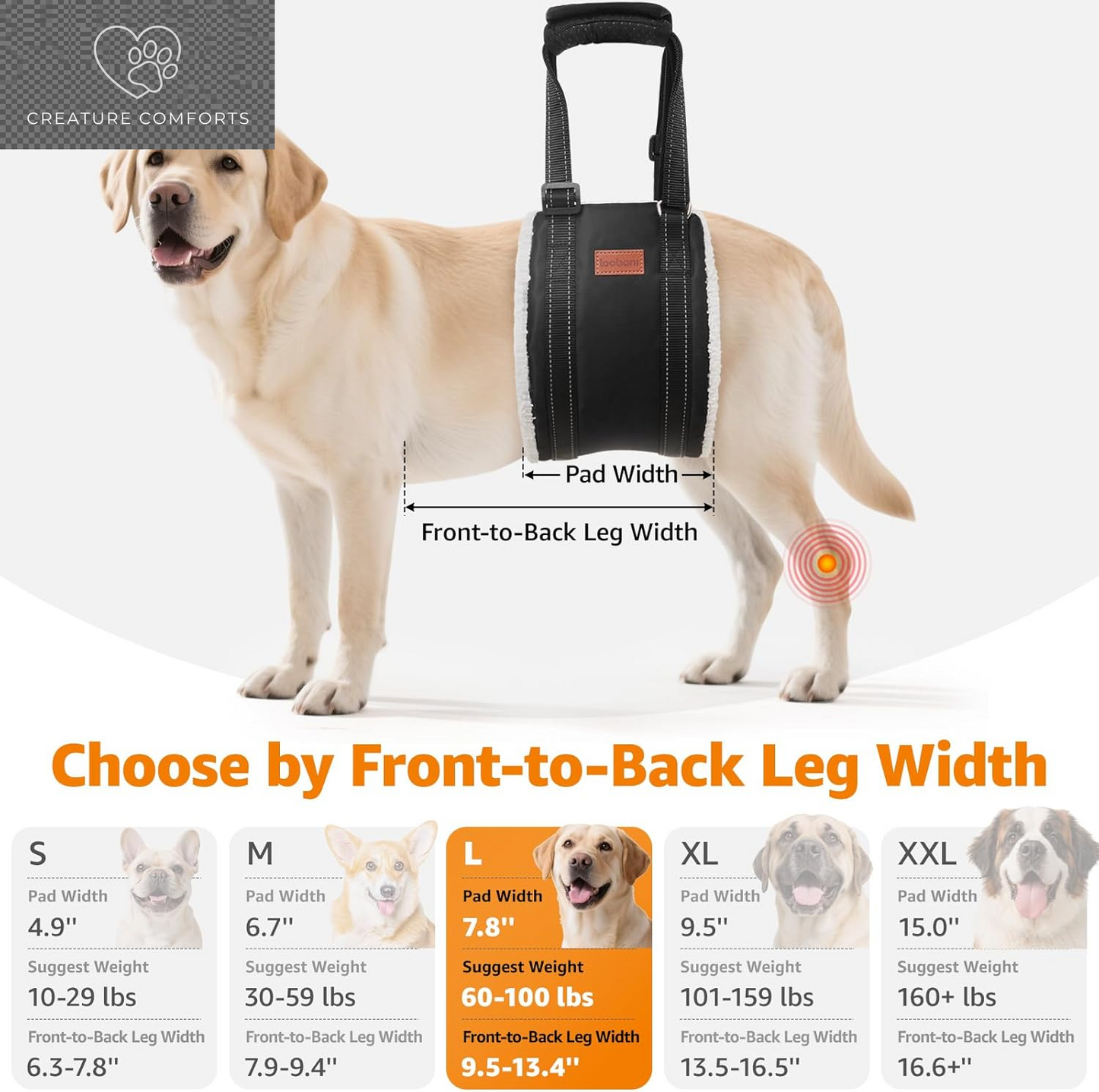 LOOBANI Adjustable Dog Sling for Large Dogs Hind Leg Support ACL Recovery | Walking & Stair Assistance, Senior Dog Mobility, Padded Comfort, Adjustable Fit, Lightweight Nylon, Soft Plush Lining