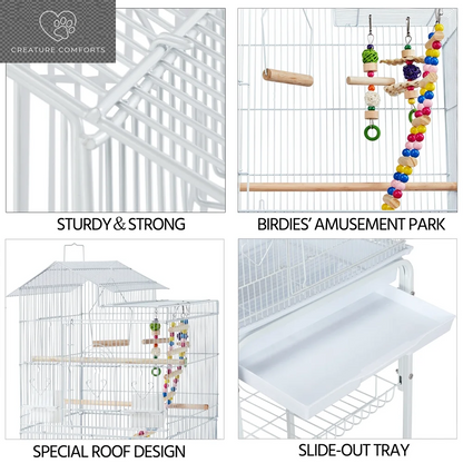 Yaheetech 62.4"H Rolling Metal Birdcage Parrot Cage with Detachable Stand, White