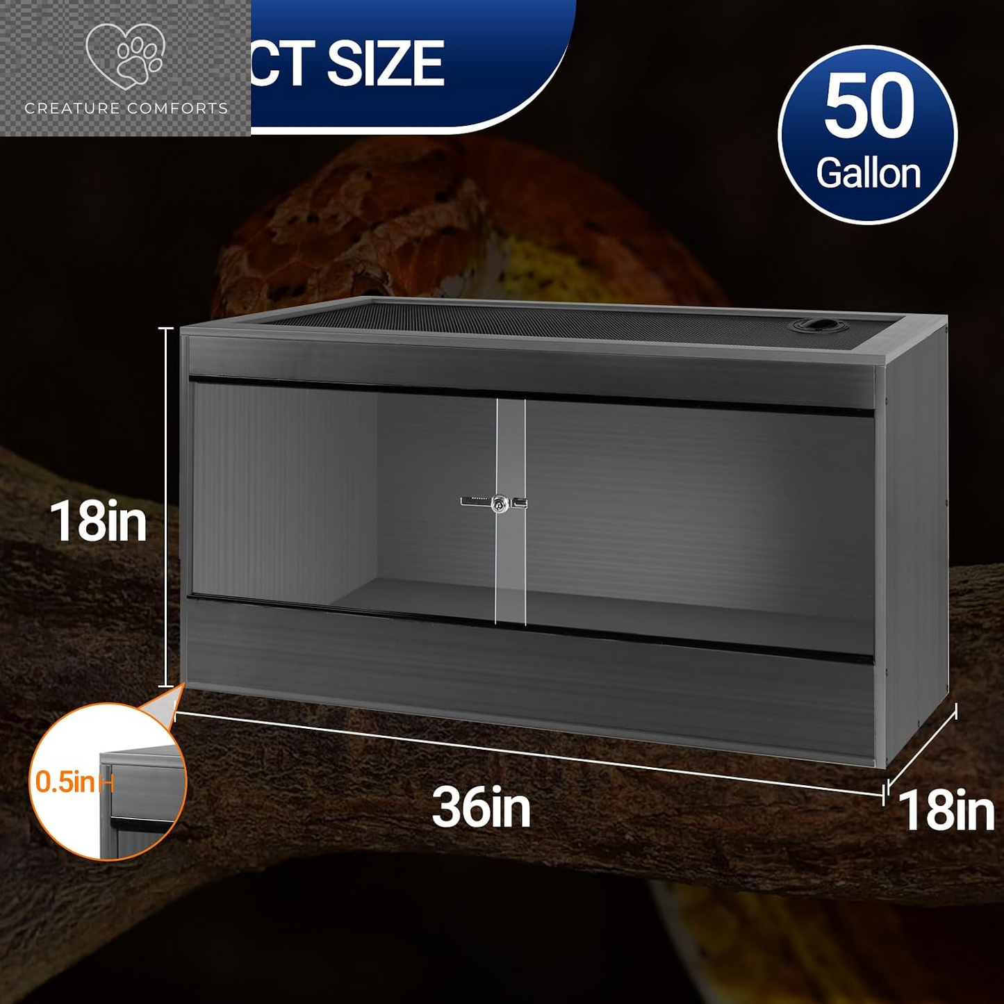 50 Gallon Reptile Enclosure, 36X18X18 Composite Wood & Plastic Eco Reptile Tank Terrarium, 36" Wide Lightweight Reptile Habitat Lounge for Ball Python Bearded Dragon Gecko Turtle