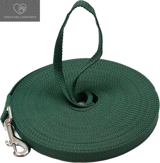 Downtown Pet Supply - Long Dog Training Leash for Recall & Obedience - Nylon, 30 Ft, Hunter Green