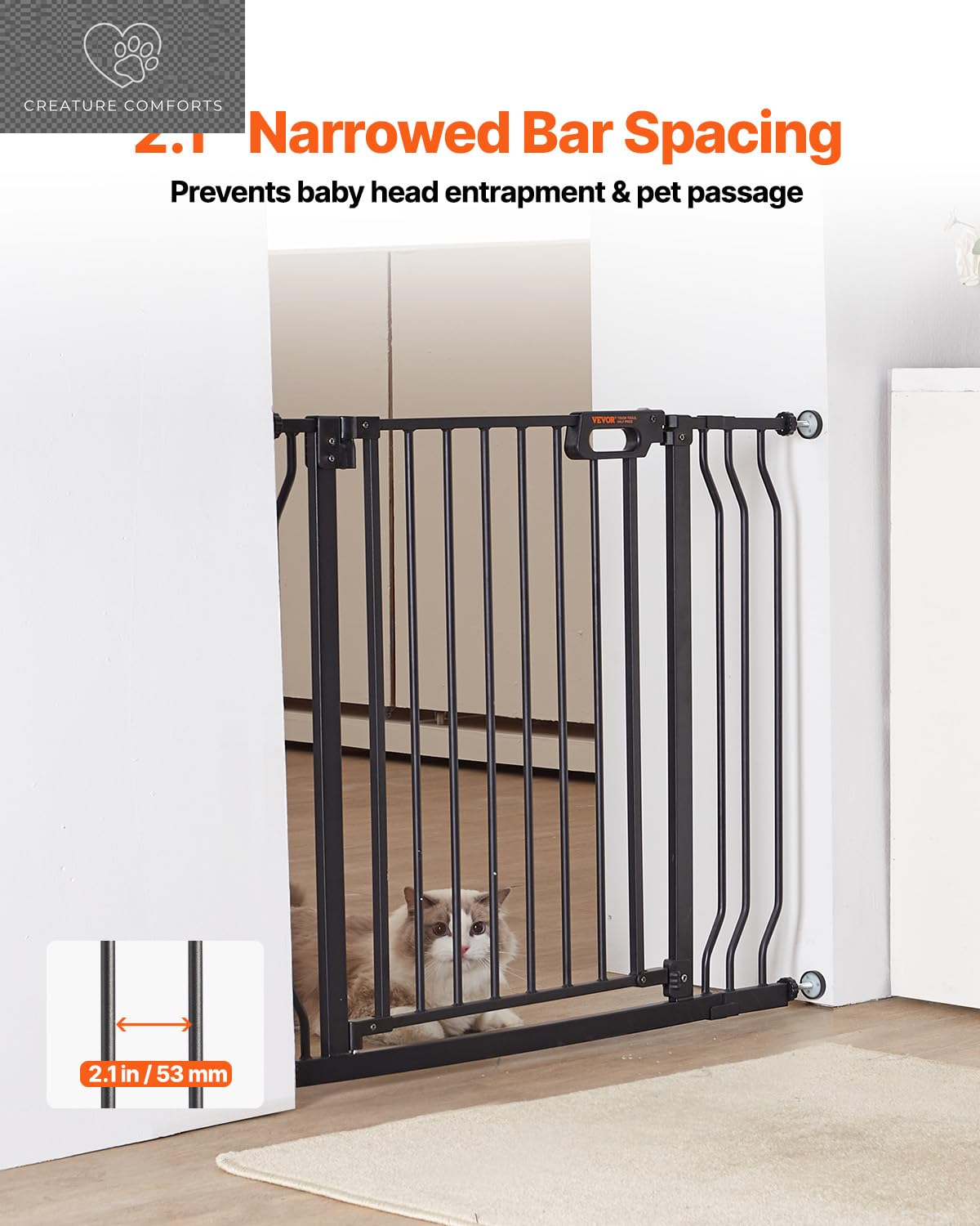 VEVOR Baby Gate, 29.5-37 in Adjustable Width, 30In High Dog Gate, Easy Step Walk Thru, Auto Close, Child Pet Security, with Pressure Mount Kit and Wall Mount Kit, for Stairs Doorways and House, Black