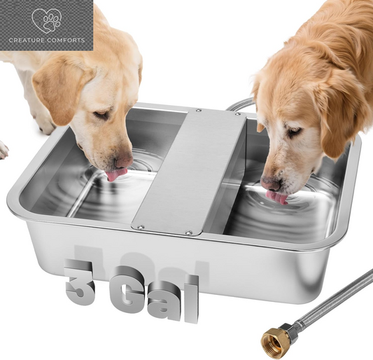 3 Gallon Dog Water Bowl Dispenser, Auto Fill Stainless Steel Bowl | Auto-Refill Float Valve, Stainless Steel Bowl, Fits 3/4 in GHT Faucet, Outdoor Use, Easy to Clean, Dogs, Cats and Chickens