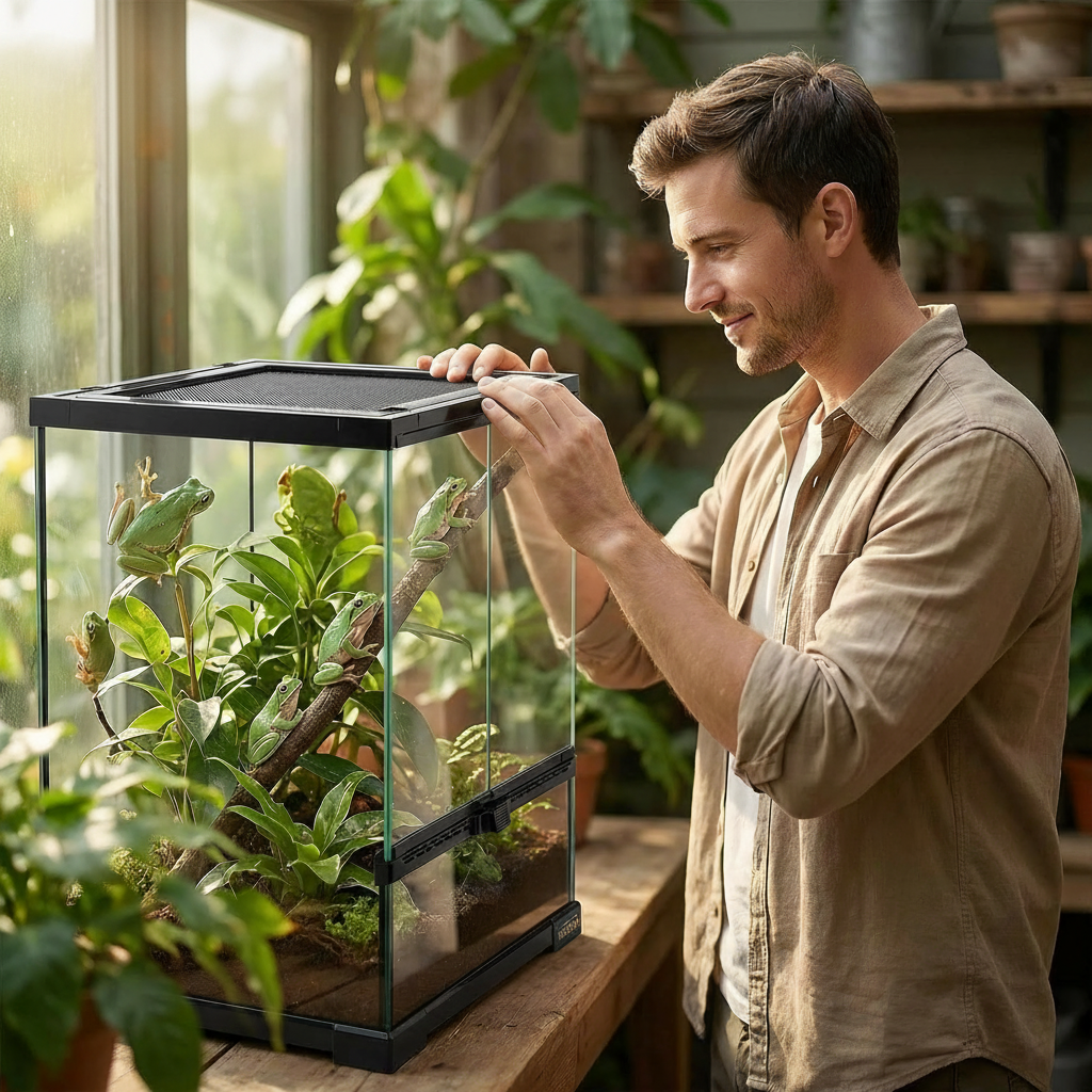 11 Gallon Reptile Glass Tank Vertical Terrarium 12"X12"X18" Habitat Enclosure with Front Openning Door and Top Screen Ventilation for Geckos, Snakes,Tree Frogs,Chameleon