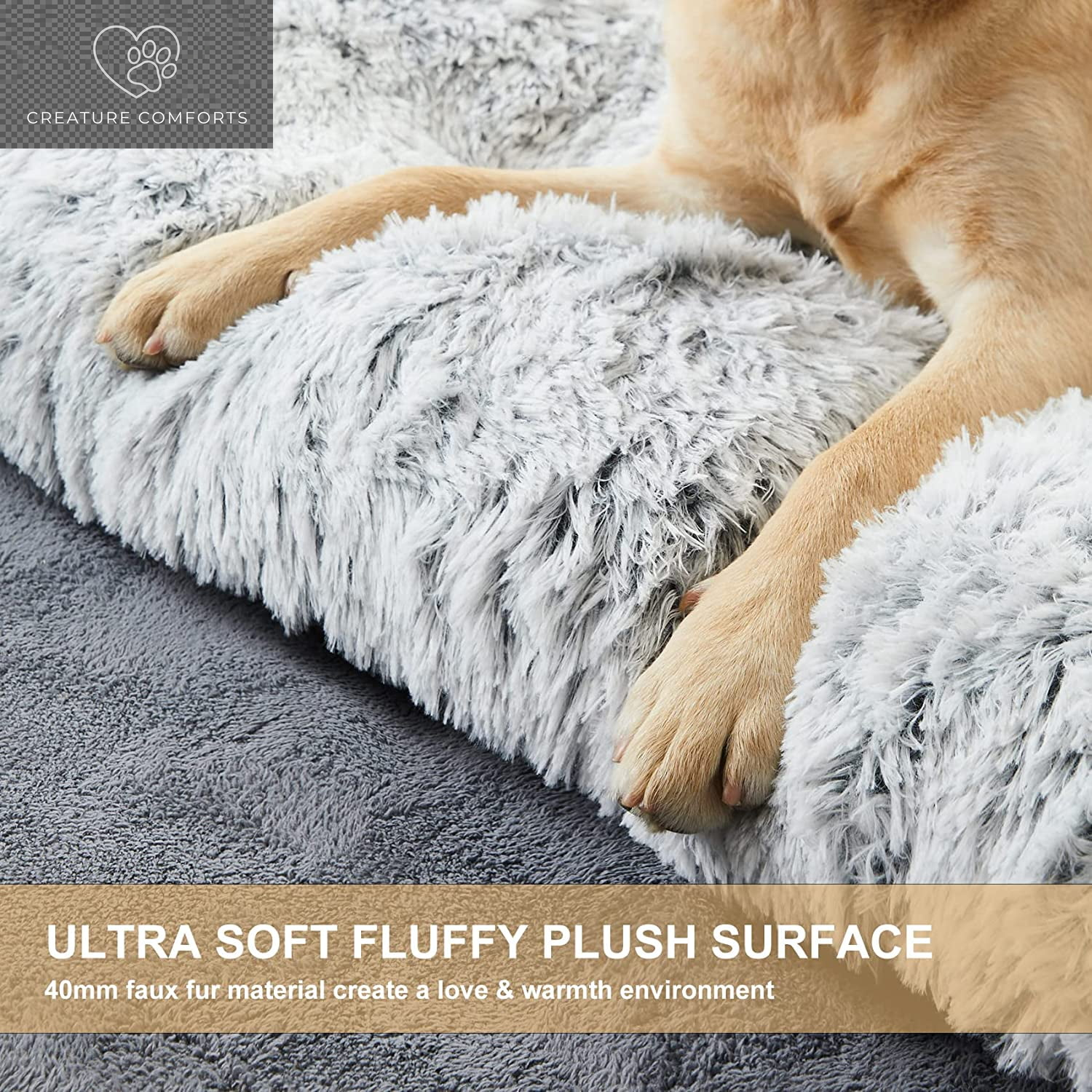 Reyox Large Dog Bed, 48 X 28 Inch Plush Dog Cage Bed Fluffy, Washable Dog Mat with Non-Slip Bottom for Large and Medium Dogs