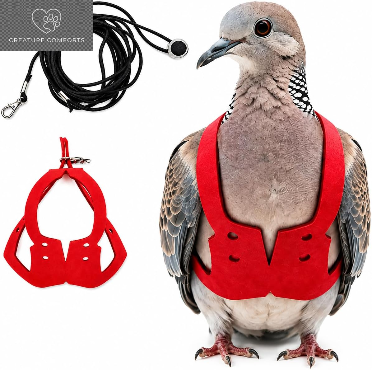 Lightweight Adjustable Bird Harness & Leash Set - Perfect for Budgies, Parakeets, and Small Parrots (Red, Size S)