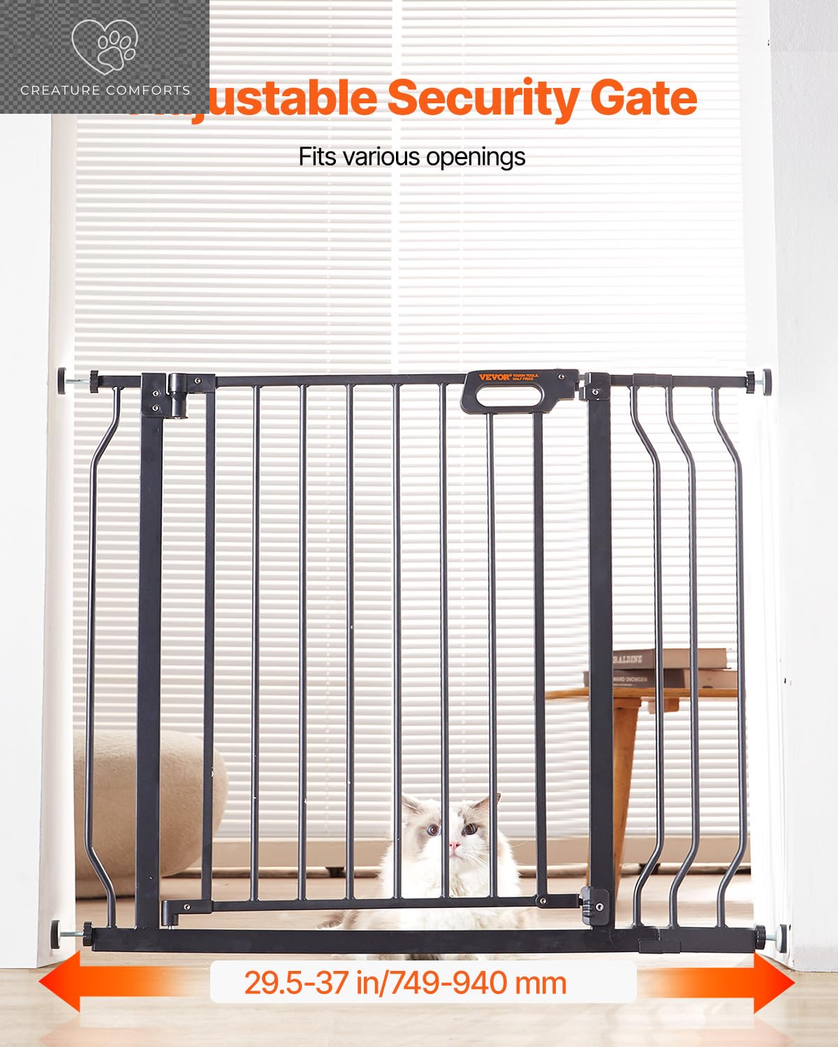 VEVOR Baby Gate, 29.5-37 in Adjustable Width, 30In High Dog Gate, Easy Step Walk Thru, Auto Close, Child Pet Security, with Pressure Mount Kit and Wall Mount Kit, for Stairs Doorways and House, Black