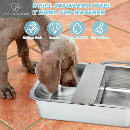 3 Gallon Dog Water Bowl Dispenser, Auto Fill Stainless Steel Bowl | Auto-Refill Float Valve, Stainless Steel Bowl, Fits 3/4 in GHT Faucet, Outdoor Use, Easy to Clean, Dogs, Cats and Chickens