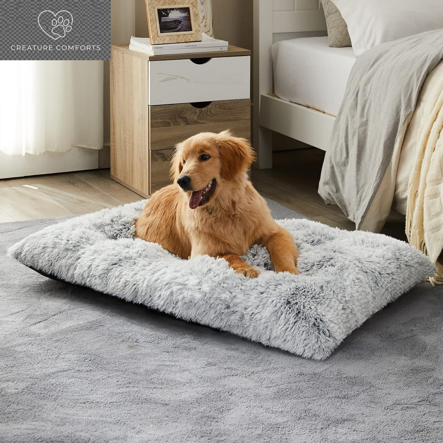 Reyox Large Dog Bed, 48 X 28 Inch Plush Dog Cage Bed Fluffy, Washable Dog Mat with Non-Slip Bottom for Large and Medium Dogs