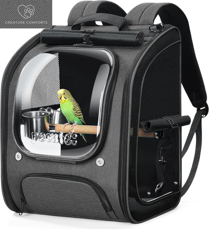 Pecute Bird Backpack Carrier with Standing Perch for Small Parrot, Green