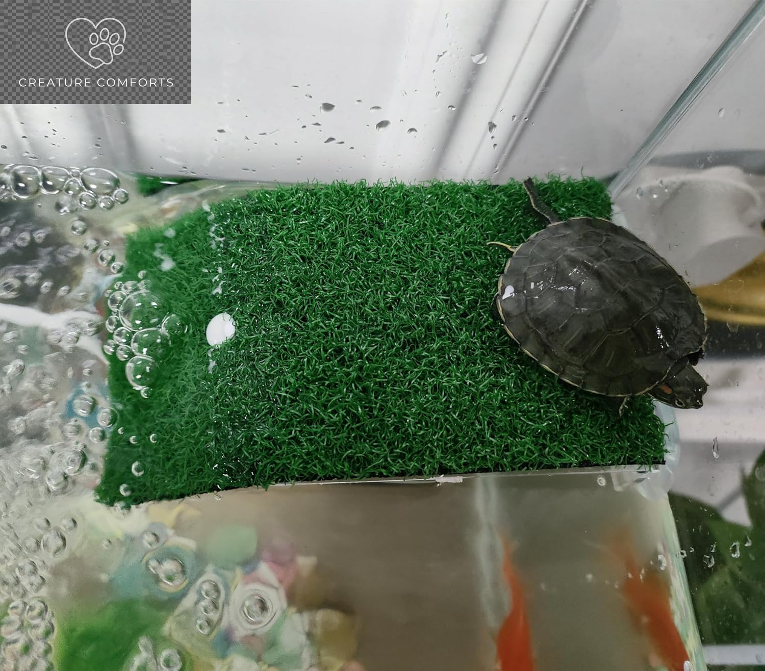 Alfyng Turtle Resting Basking Platform Simulation Grass Turtle Ramp, Lawn Tortoise Climbing Ladder Resting Terrace for Reptile Frog Terrapin Amphibian - Medium