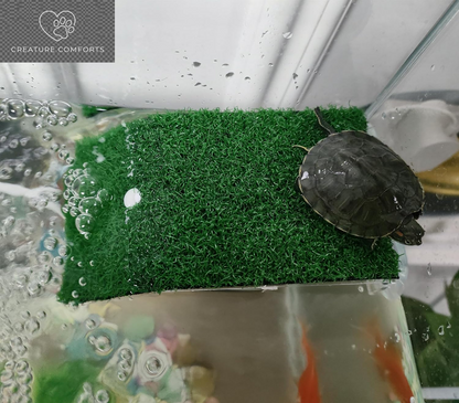 Alfyng Turtle Resting Basking Platform Simulation Grass Turtle Ramp, Lawn Tortoise Climbing Ladder Resting Terrace for Reptile Frog Terrapin Amphibian - Medium