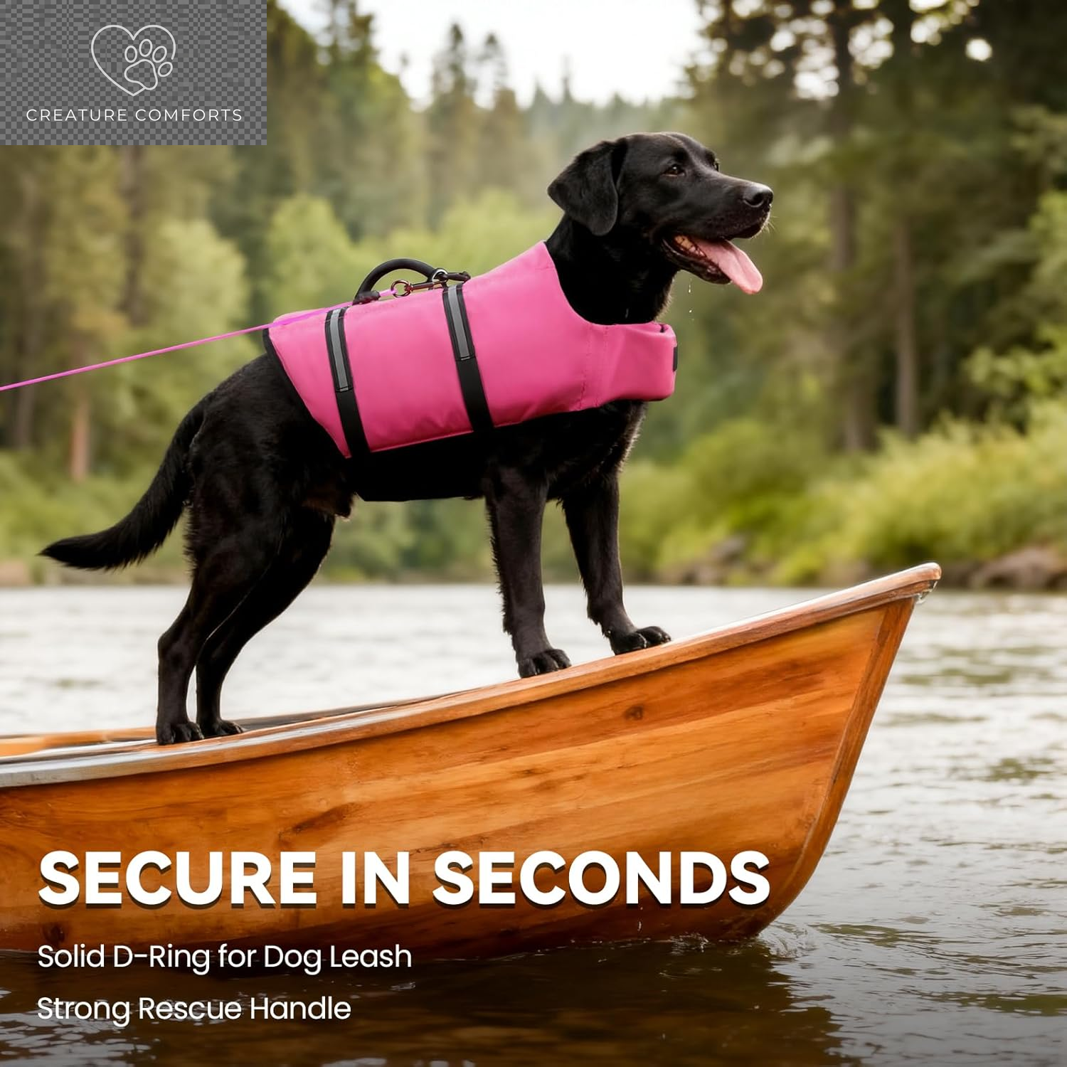 VIVAGLORY Dog Life Vest Rip Stop Dog Swim Vest, M, Pink | High Visibility Ripstop for Puppy Cat Doggy, Life Jacket with Handle & Leash Ring for Boating & Swimming