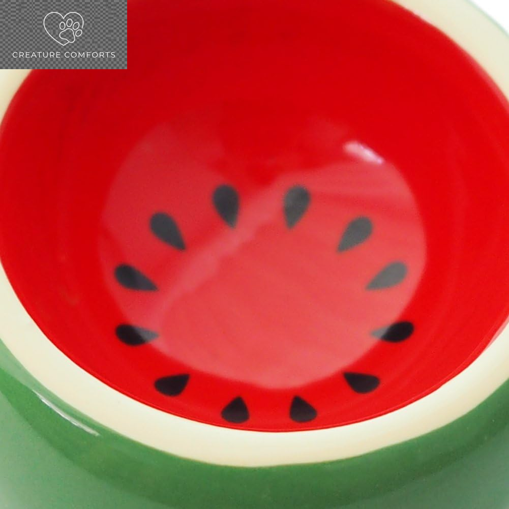Hamster Food Bowl Ceramic Prevent Being Tipped over Small Animal Water Dish for Guinea Pig Rodent Gerbil Cavy Hedgehog Feeding Bowl (Watermelon)