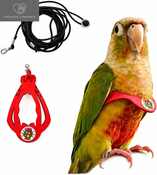 Lightweight Adjustable Bird Harness & Leash Set - Perfect for Budgies, Parakeets, and Small Parrots (Red, Size S)