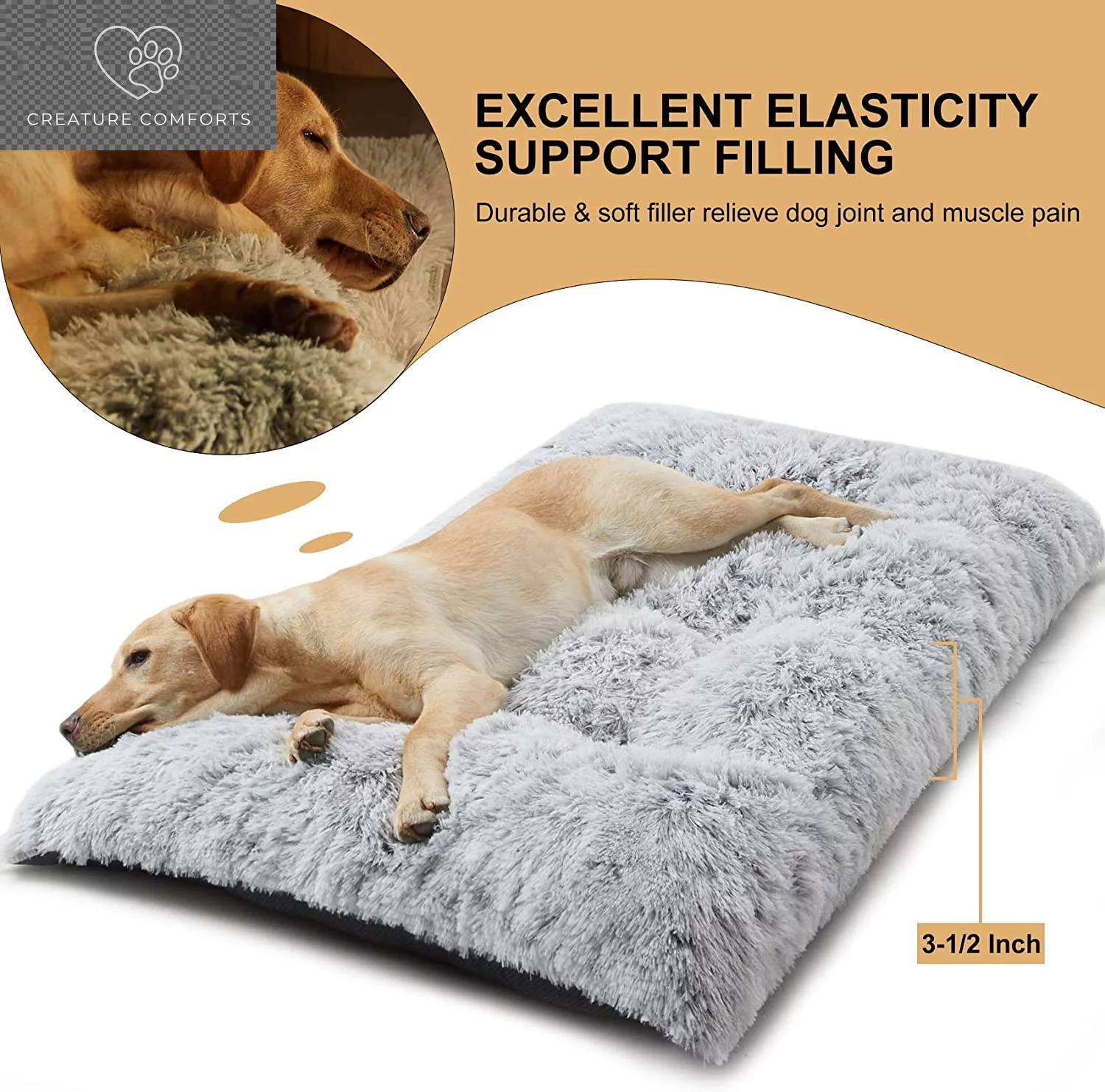 Reyox Large Dog Bed, 48 X 28 Inch Plush Dog Cage Bed Fluffy, Washable Dog Mat with Non-Slip Bottom for Large and Medium Dogs
