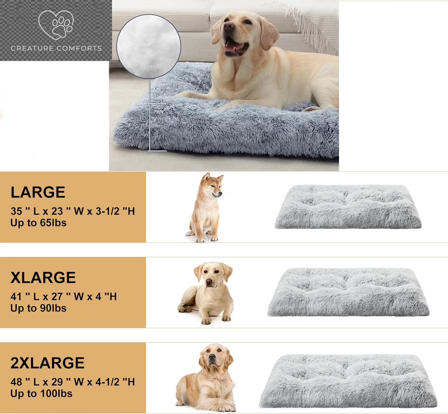 Reyox Large Dog Bed, 48 X 28 Inch Plush Dog Cage Bed Fluffy, Washable Dog Mat with Non-Slip Bottom for Large and Medium Dogs