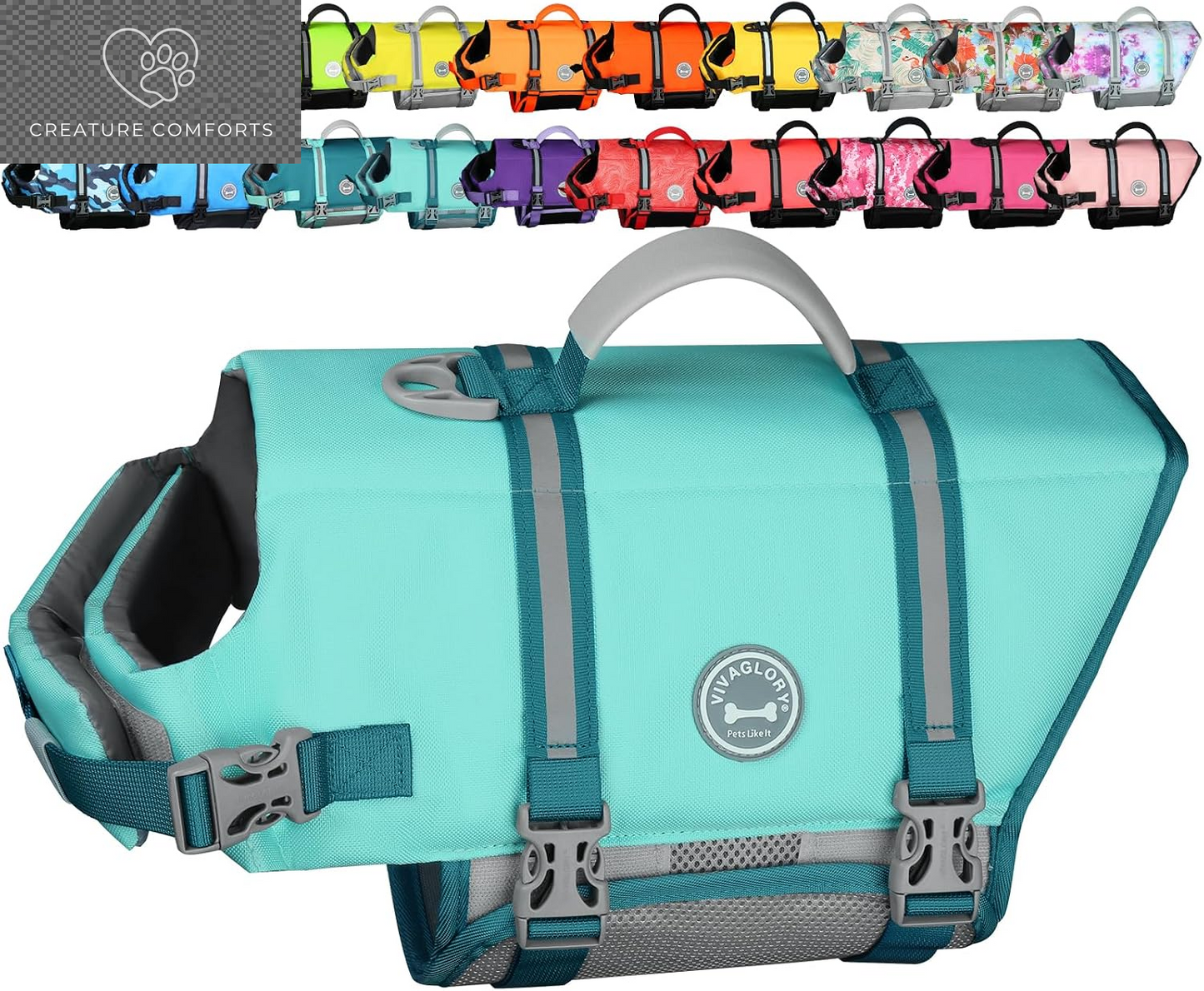 VIVAGLORY Dog Life Vest Rip Stop Dog Swim Vest, M, Pink | High Visibility Ripstop for Puppy Cat Doggy, Life Jacket with Handle & Leash Ring for Boating & Swimming