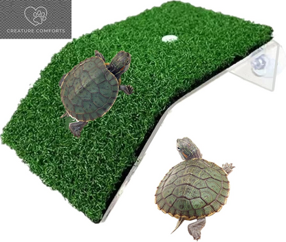 Alfyng Turtle Resting Basking Platform Simulation Grass Turtle Ramp, Lawn Tortoise Climbing Ladder Resting Terrace for Reptile Frog Terrapin Amphibian - Medium