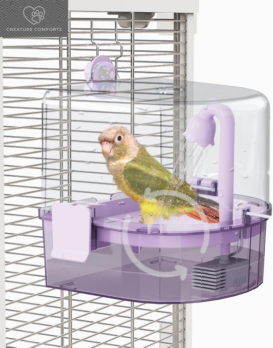 Water Circulation Bird Bath, Hanging Cage Shower Box(Purple)