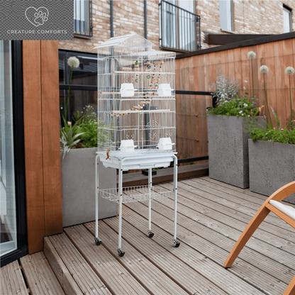 Yaheetech 62.4"H Rolling Metal Birdcage Parrot Cage with Detachable Stand, White