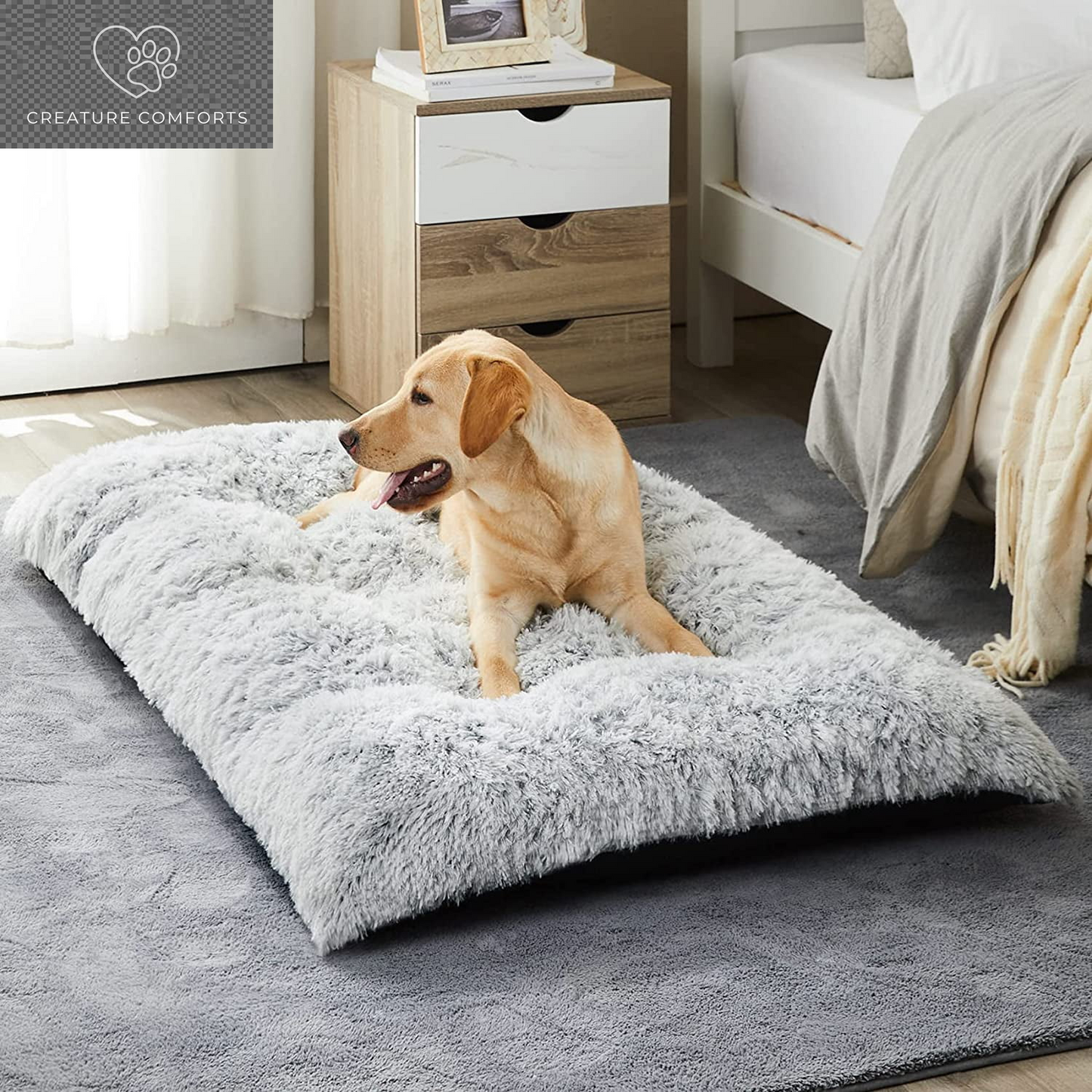 Reyox Large Dog Bed, 48 X 28 Inch Plush Dog Cage Bed Fluffy, Washable Dog Mat with Non-Slip Bottom for Large and Medium Dogs