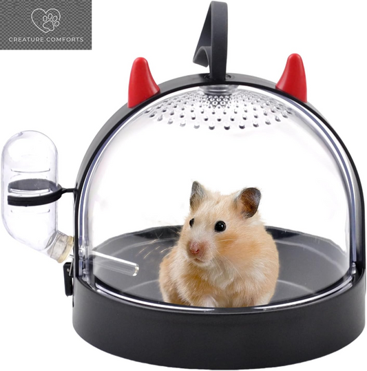 Portable Hamster Cage Travel Bag, High Permeability Hamster Travel Carrier with Water Bottle Small Pet Hamster Travel Carrier Cage for Hamster Gerbils Mice Guinea Pigs Sugar Glider(Black)