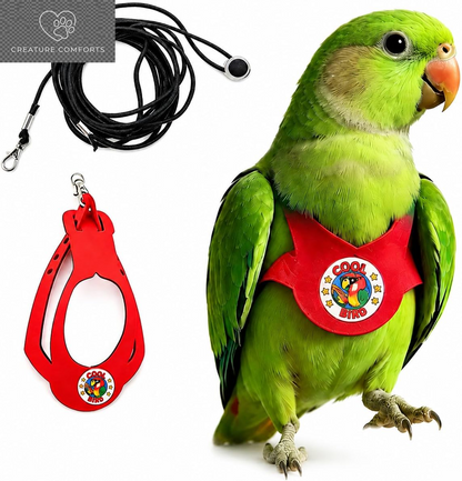 Lightweight Adjustable Bird Harness & Leash Set - Perfect for Budgies, Parakeets, and Small Parrots (Red, Size S)