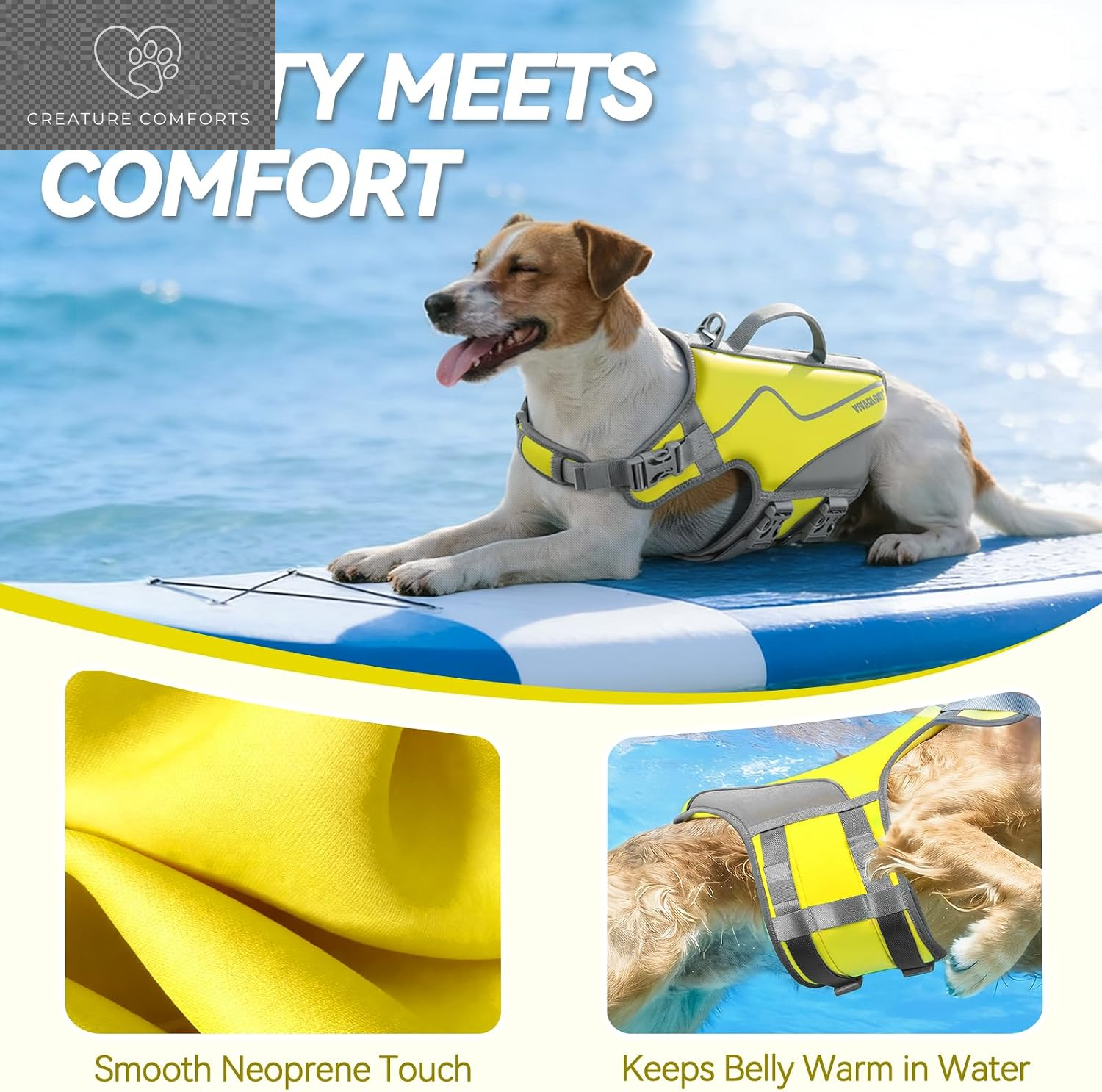 VIVAGLORY Dog Life Vest Neoprene Dog Swim Vest, XS, Alpha Yellow