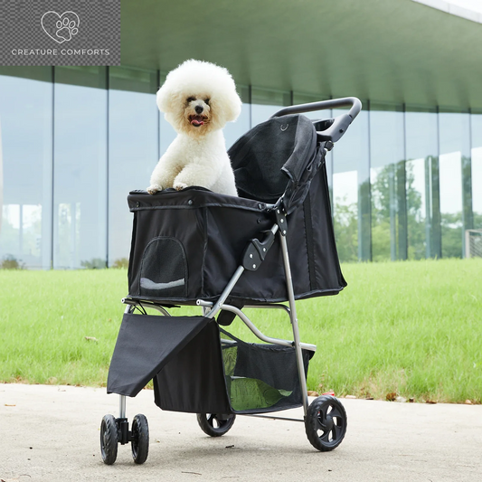 Perfect for Pups and Purrs! 🐾🌟 Check Out the JHK 3-Wheel Foldable Pet Stroller - Ideal for Small Dogs and Cats! 🐶🐱💖 Includes Mesh Windows, Storage Basket, and Cup Holder for Your Outdoor Adventures! 🌳🛒☕️