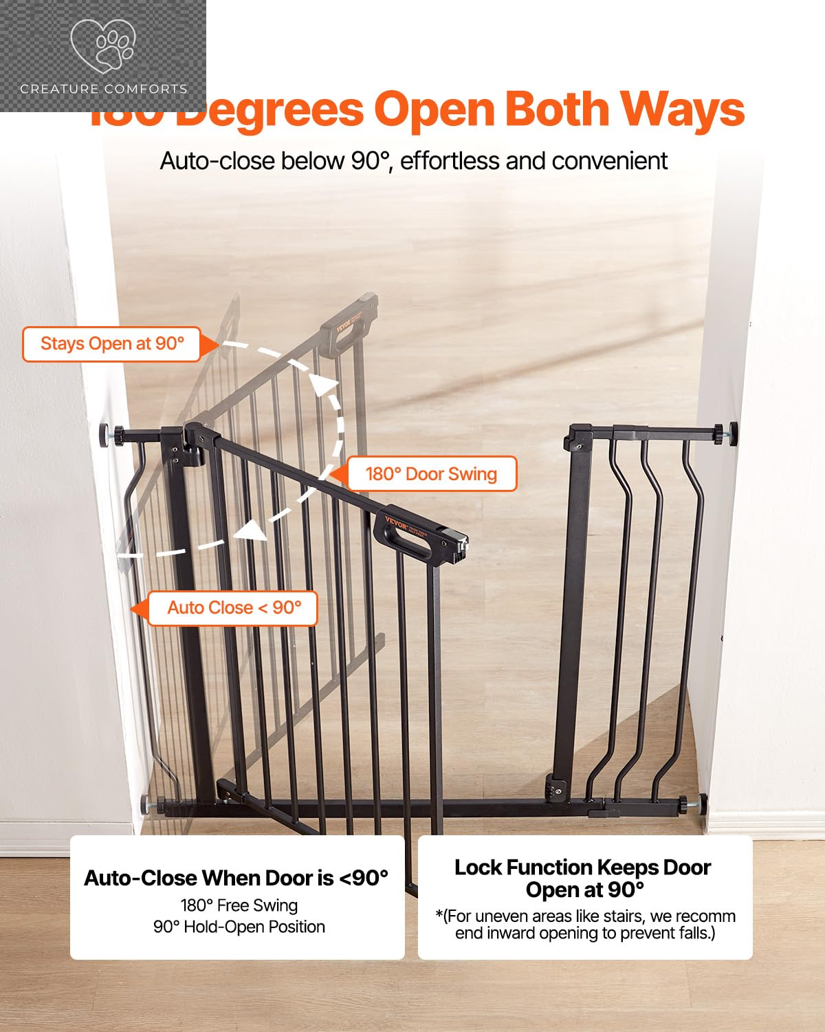 VEVOR Baby Gate, 29.5-37 in Adjustable Width, 30In High Dog Gate, Easy Step Walk Thru, Auto Close, Child Pet Security, with Pressure Mount Kit and Wall Mount Kit, for Stairs Doorways and House, Black