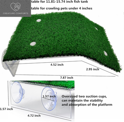 Alfyng Turtle Resting Basking Platform Simulation Grass Turtle Ramp, Lawn Tortoise Climbing Ladder Resting Terrace for Reptile Frog Terrapin Amphibian - Medium