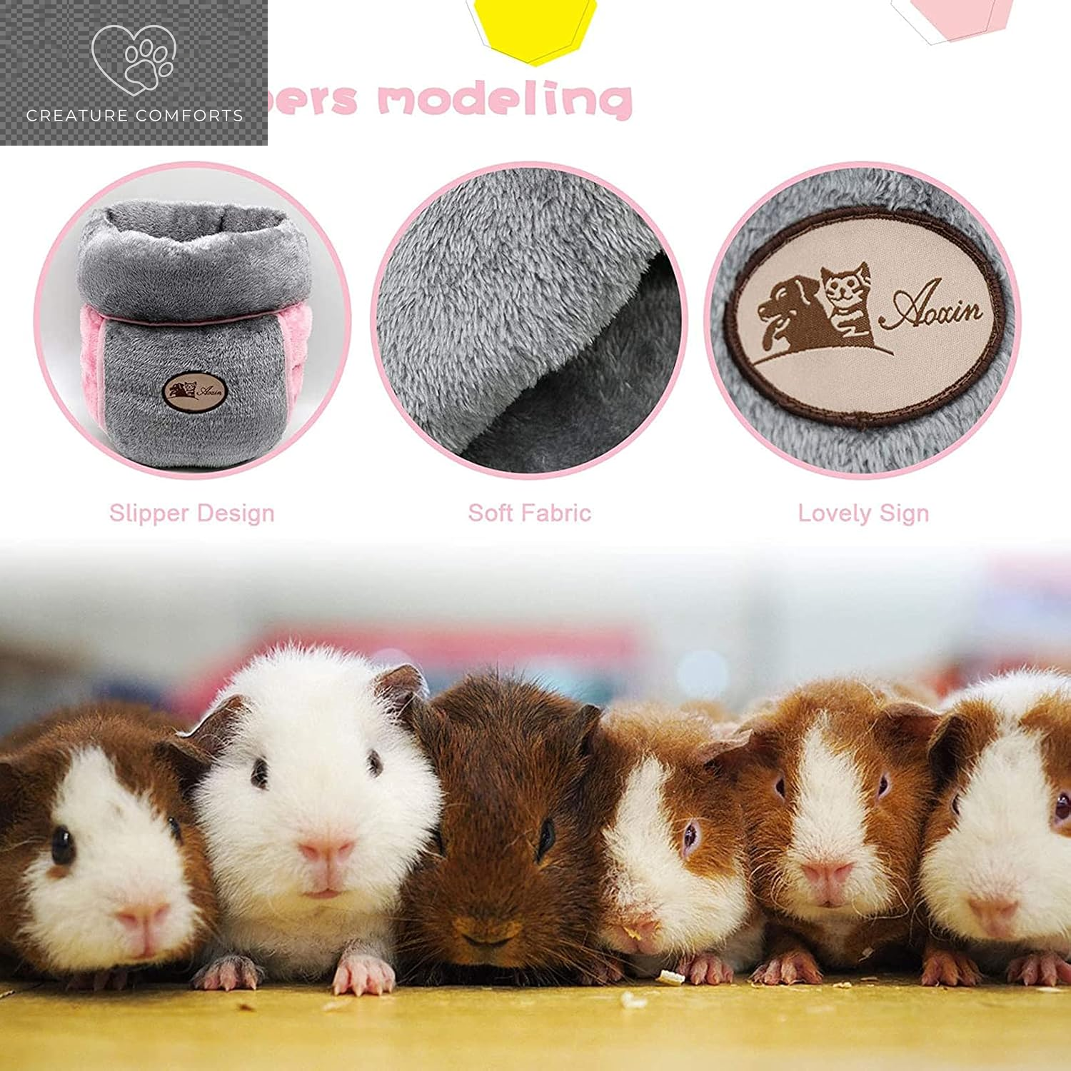 YUEPET Guinea Pig Bed, Warm Fleece Slipper-Shaped Cuddle Cave, Grey | Cozy Guinea Pig House, Portable Guinea Pig Hideout, Soft Coral Fleece, Washable Cushion, Folds Flat, Slipper Shape