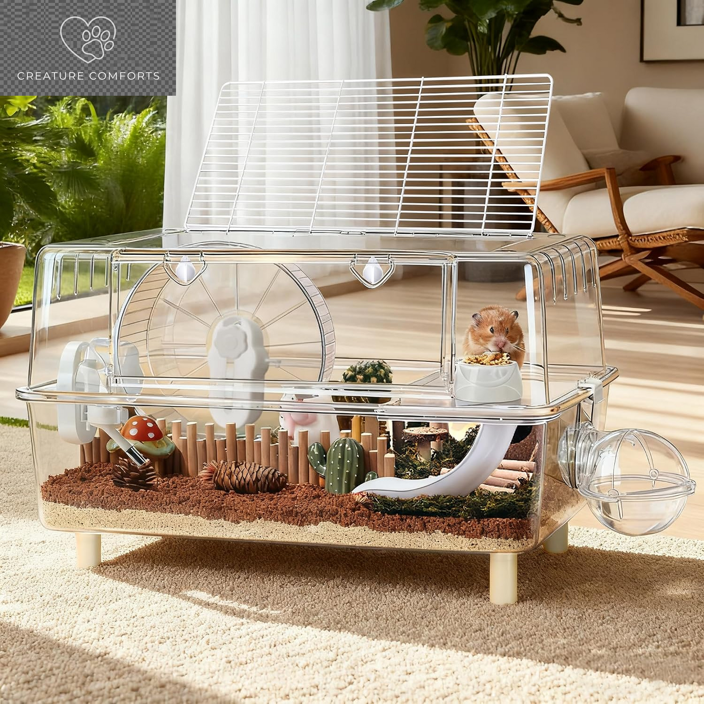 Acrylic Hamster Cage with All Accessories,Dwarf Hamster Cage with Stand,Syrian Mouse Cage for Pet Mice,Rat Cage for Hamster,Succulent Style Hamster House（20''L*11.5''W*10.5''H）