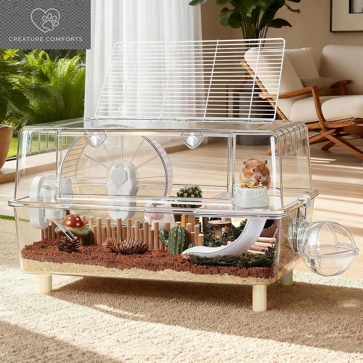Acrylic Hamster Cage with All Accessories,Dwarf Hamster Cage with Stand,Syrian Mouse Cage for Pet Mice,Rat Cage for Hamster,Succulent Style Hamster House（20''L*11.5''W*10.5''H）