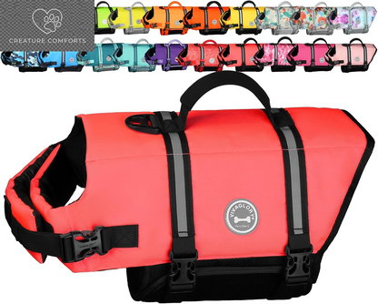VIVAGLORY Dog Life Vest Rip Stop Dog Swim Vest, M, Pink | High Visibility Ripstop for Puppy Cat Doggy, Life Jacket with Handle & Leash Ring for Boating & Swimming